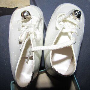 White Leather Lace Up Baby Shoes with Jingle Bells